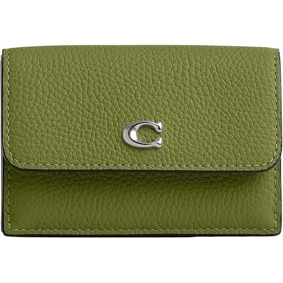 NWT COACH Essential Mini Trifold Wallet Dark Lime Green Leather CM437 - Picture 1 of 9